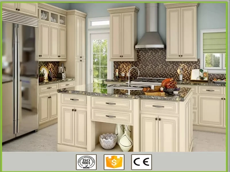 Classical Style Glazed White Custom Solid Wood Kitchen Cabinetry