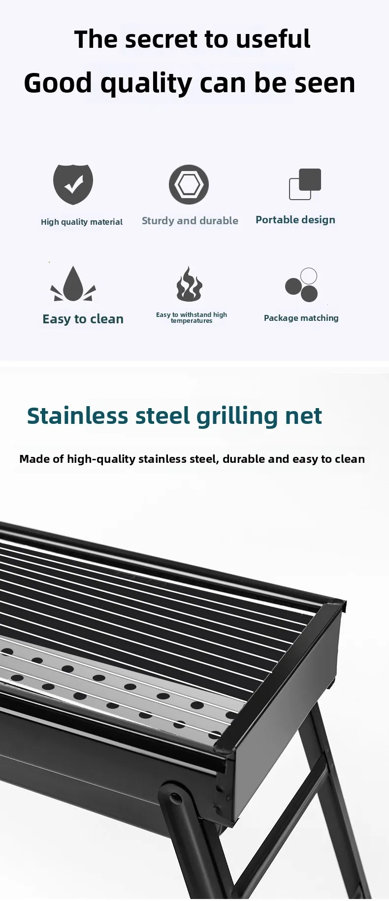 Zibo Stainless Steel Portable Outdoor BBQ Charcoal Grill Small Stove with Smokeless Folding Rack Meat Roaster Oven for Camping