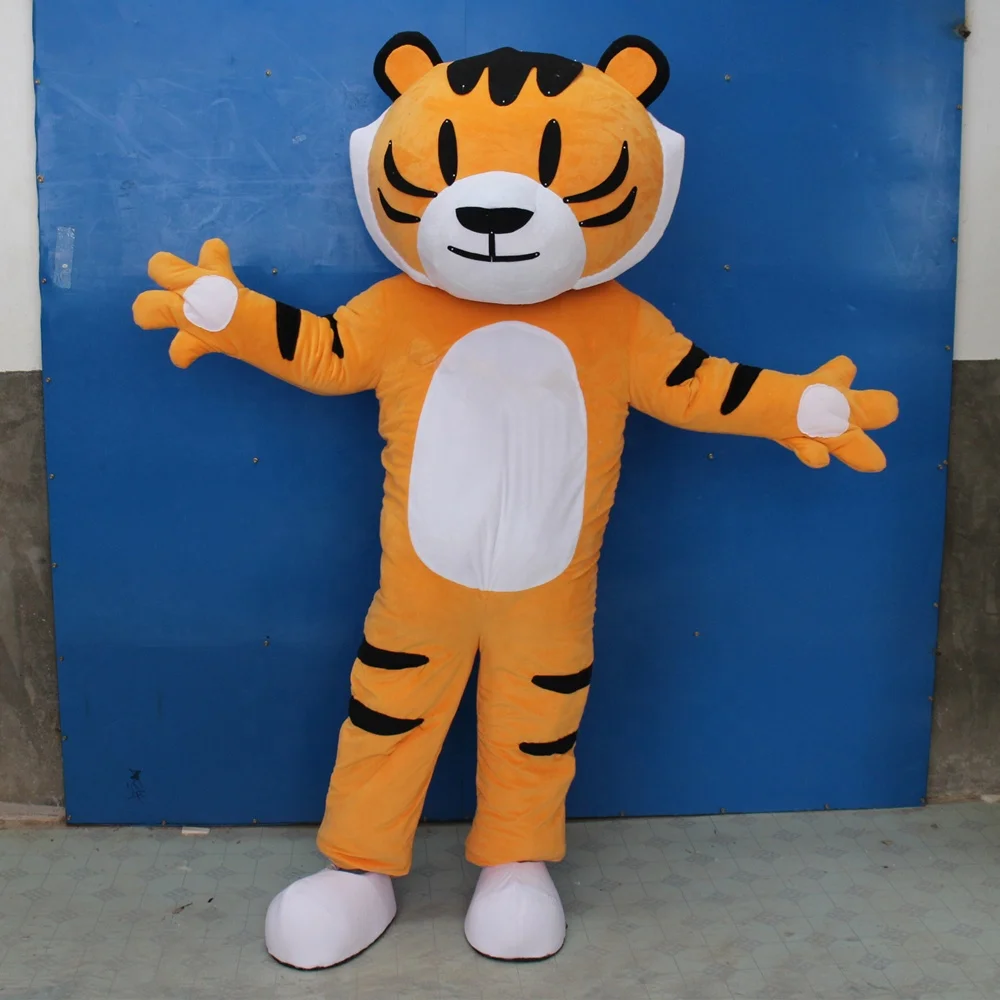 质量橙色老虎吉祥物服装便宜价格可爱软毛绒成人动物吉祥物服装老虎