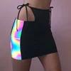 Sexy Hot Girls Rave Party Club Cut Out Waist Lace Up Reflective Short Mini Skirt