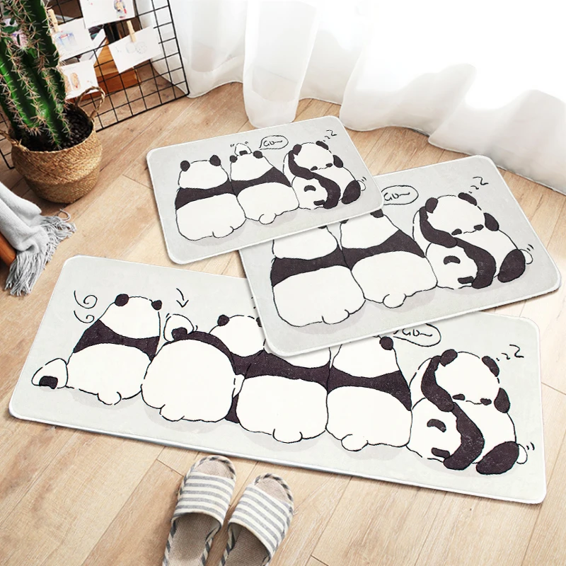 Cute Panda Design Cut Pile Tufting Gun Foot Mat Fluffy Shaggy Carpet 