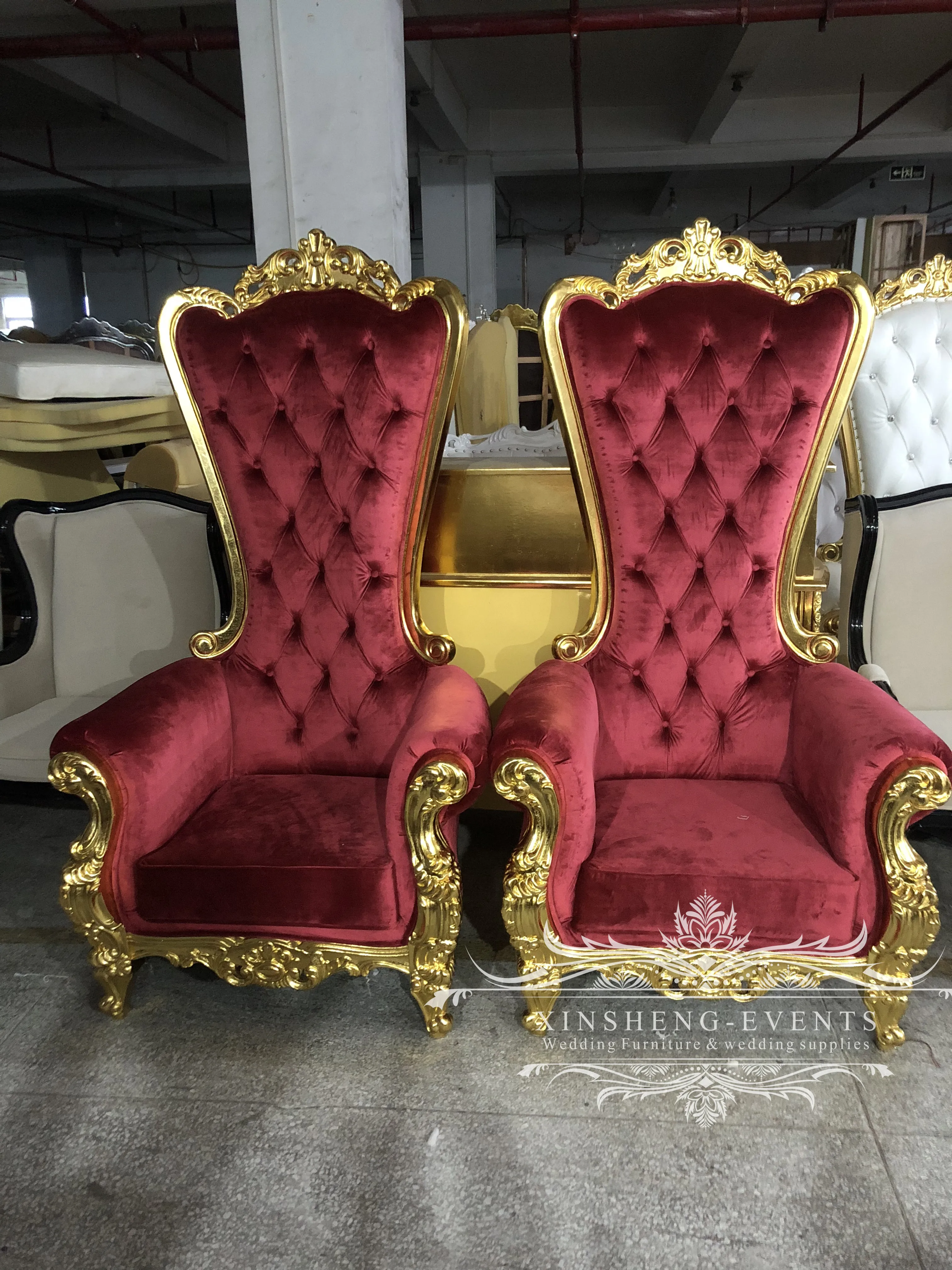 热门皇家巴洛克风格金色白色皮革两座木制沙发婚礼 - buy wooden sofa