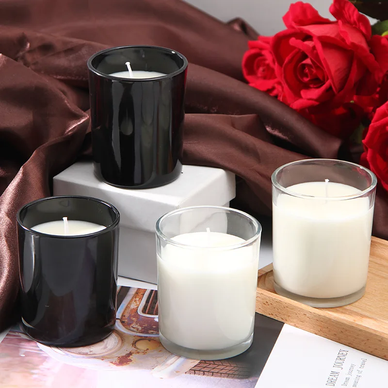 Fancy Candle Container Black White Clear Empty Glass Candle Jars For