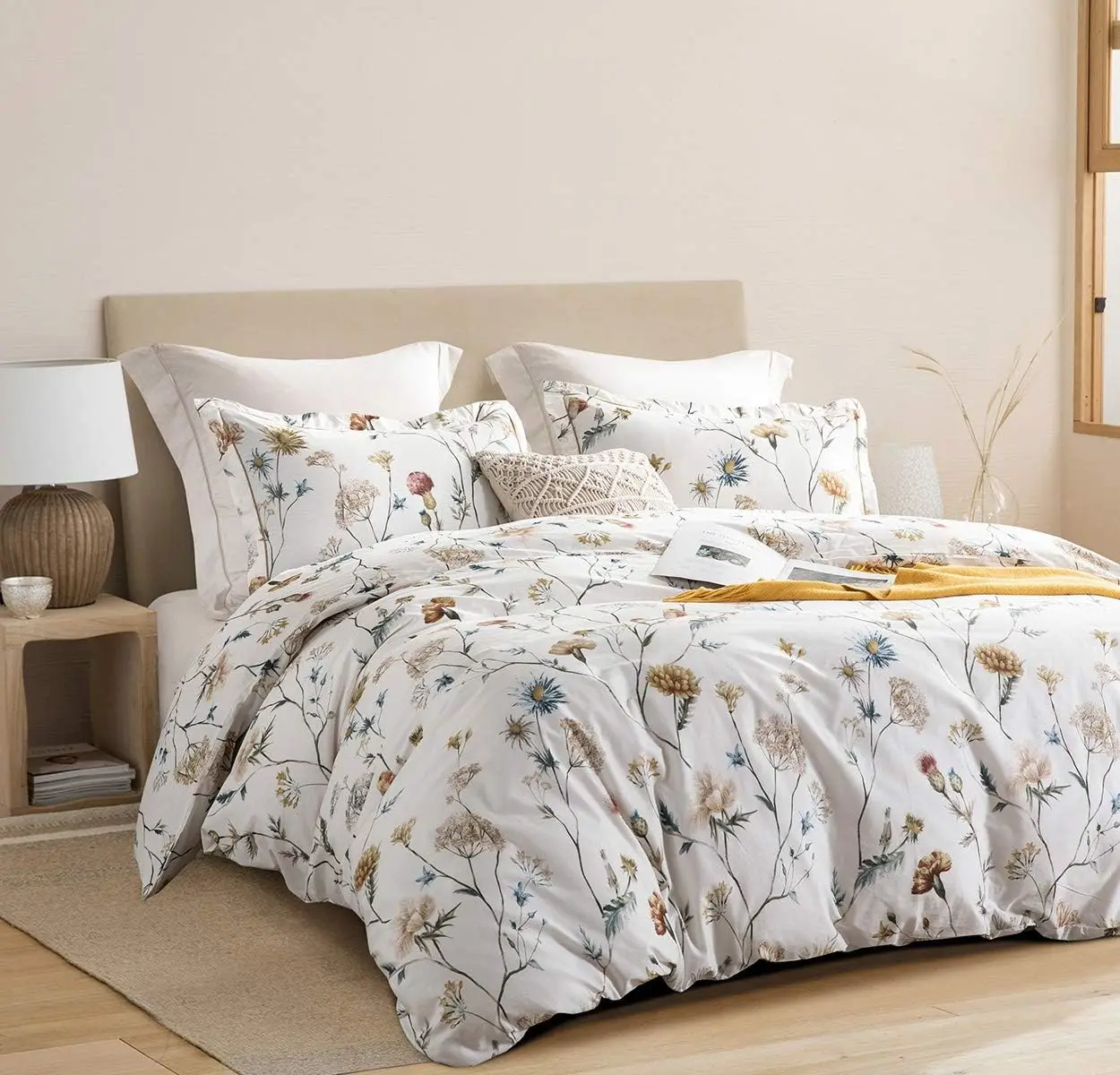 Custom Comforter Sets Cotton White Printed with Blue & Blush Flowers Cotton Comforter Set,Down Alternative Bedding Set 3PCS manufacture