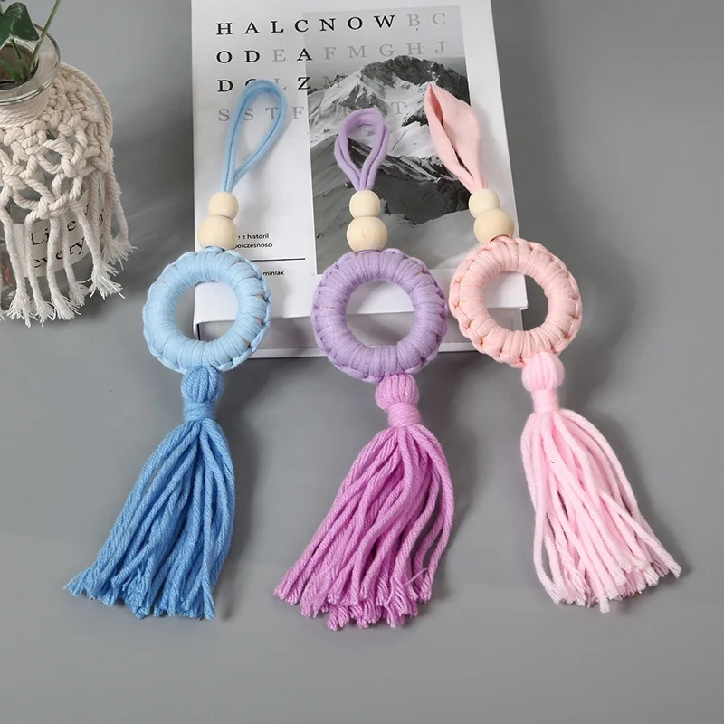 Baby Hand Toy With Tassel Soothing Toy Wooden Cotton Rattles Sensory Toy Kids Room Decoration