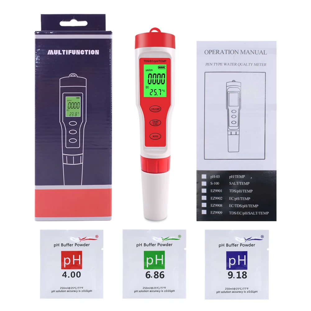 50 Pieces 4 In 1 Water Quality Tester Conductivity Ph/tds/ec/temp Meter ...