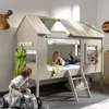 Kids Rustic Sand Twin Tree House Loft Bed with Ladder for boy girls