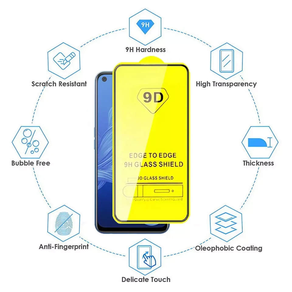 9d Tempered Glass Phone Screen Protector For Iphone 13 15 14 Samsung