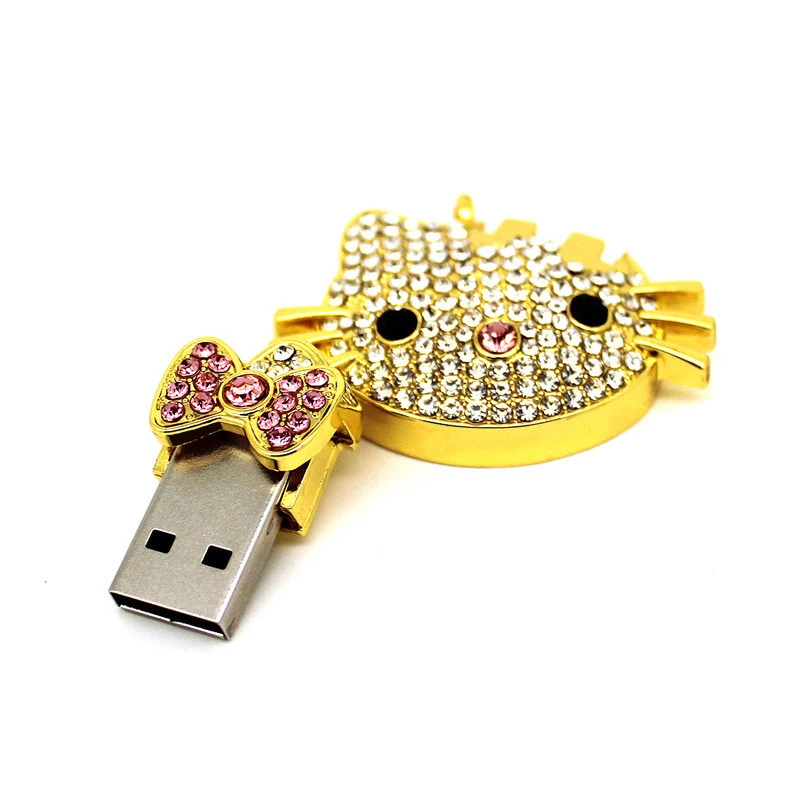 LOGO Custom USB Flash Drive Crystal Cat Cle 4GB 8GB 16GB 32GB 64GB 128GB Creative Pendrive Memoria U Stick Hello Kitty Pen Drive - ANKUX.COM