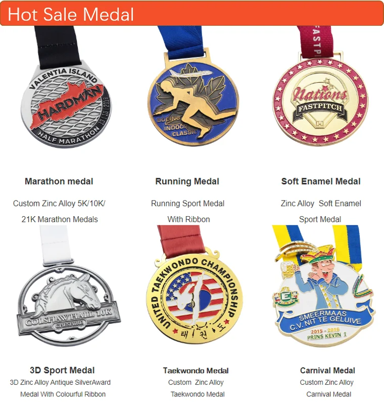 Wholesale Custom Design Your Gold Metal Award Marathon Running Sport Medals With Ribbon Buy