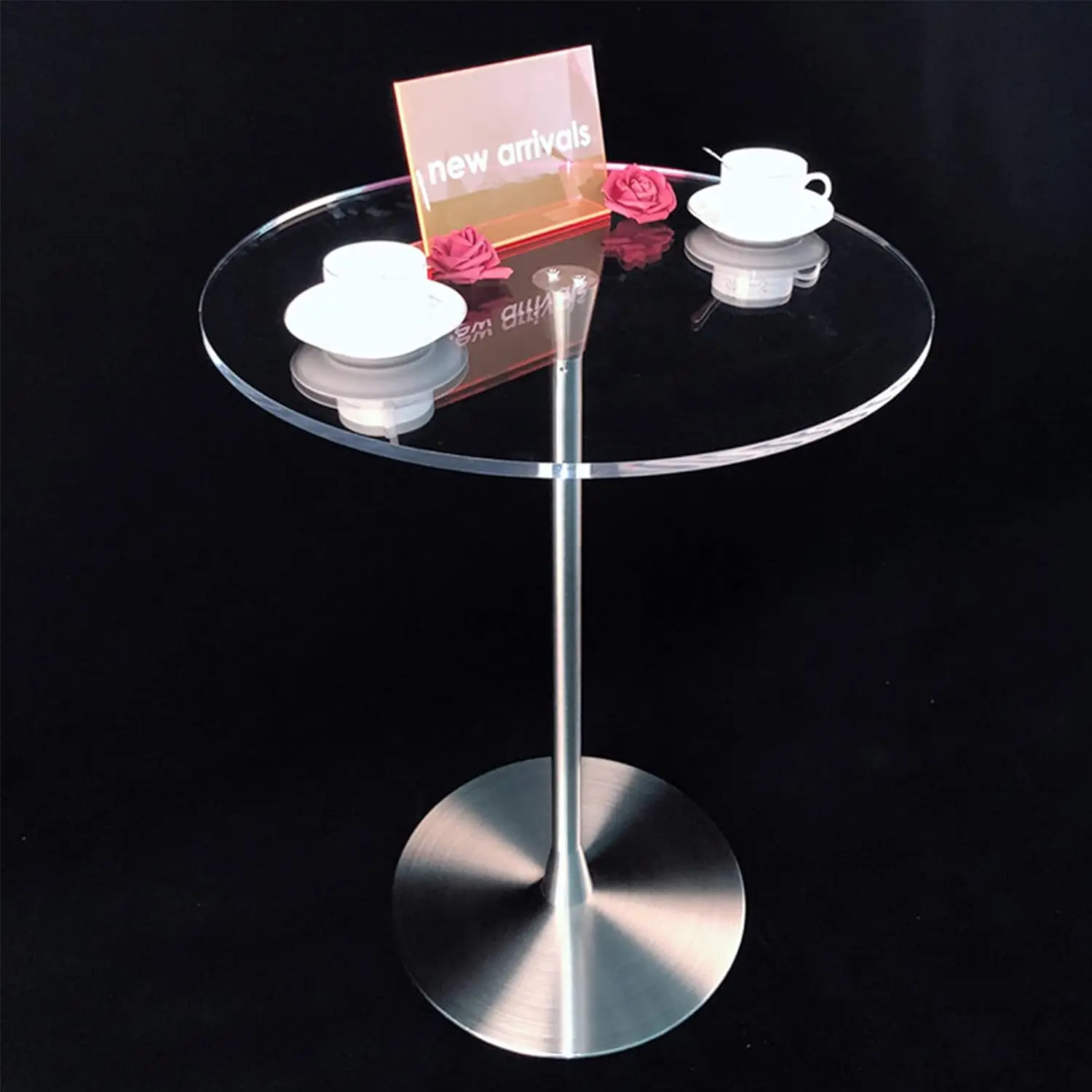 Clear Podium Stand Round Presentation Table Acrylic Tabletop Silver ...