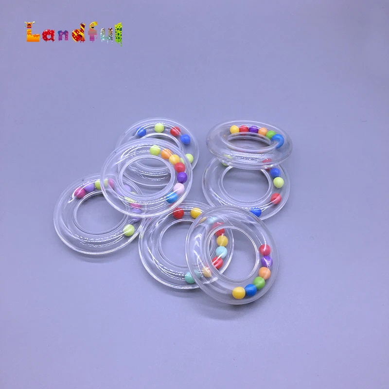 Baby Plastic Rattle Ring In Clear Colorful Beans Insert Craft Toy