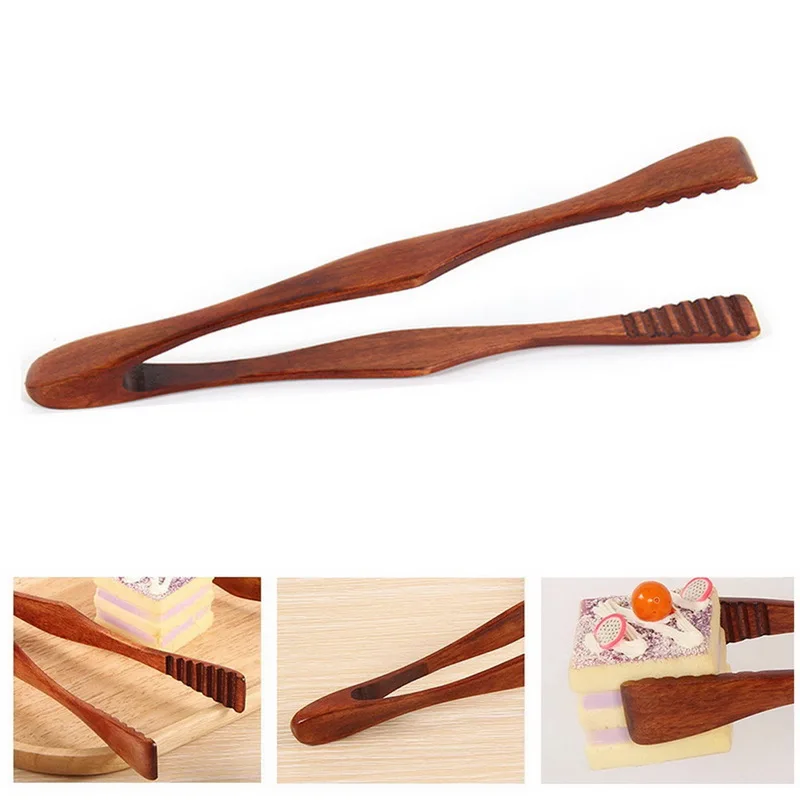 Wood Kitchen Tongs Wooden Servicing Tongs For Bread Toast Ice Cubes Desserts Cake Fruits Meat 0438