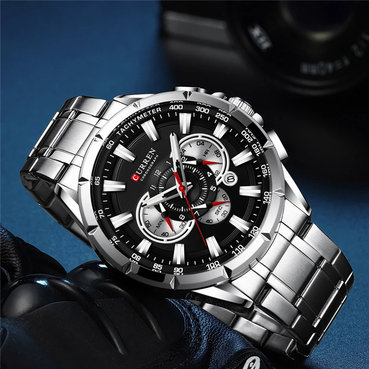 CURREN 8363 Fashion Men Watches With Stainless Steel Top Brand Luxury Sports Chronograph Quartz Watch Men Relogio Masculino