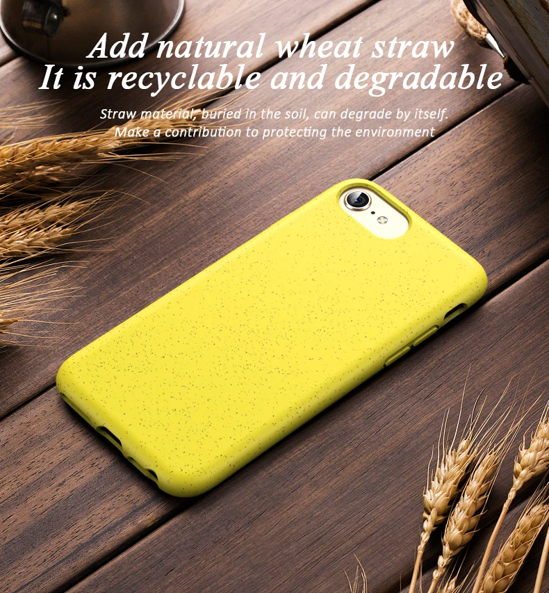 OEM Biodegradable Wheat Straw Material TPU Phone Case For Iphone 7 8 Back Cover