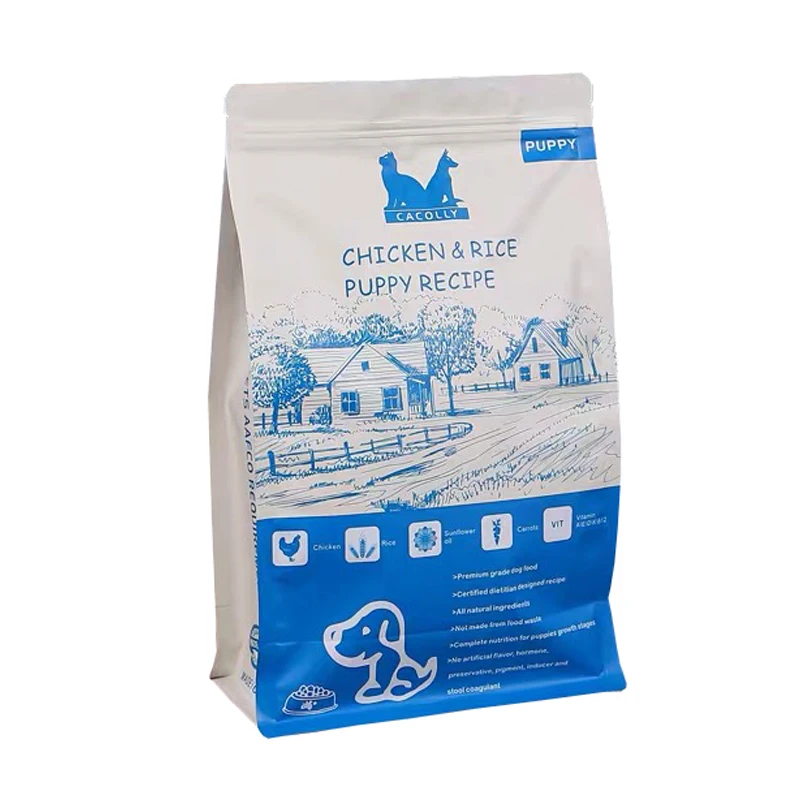 Dog Food Bag Customized Eight Edge Sealing Flat Bottom Bag With Ziplock