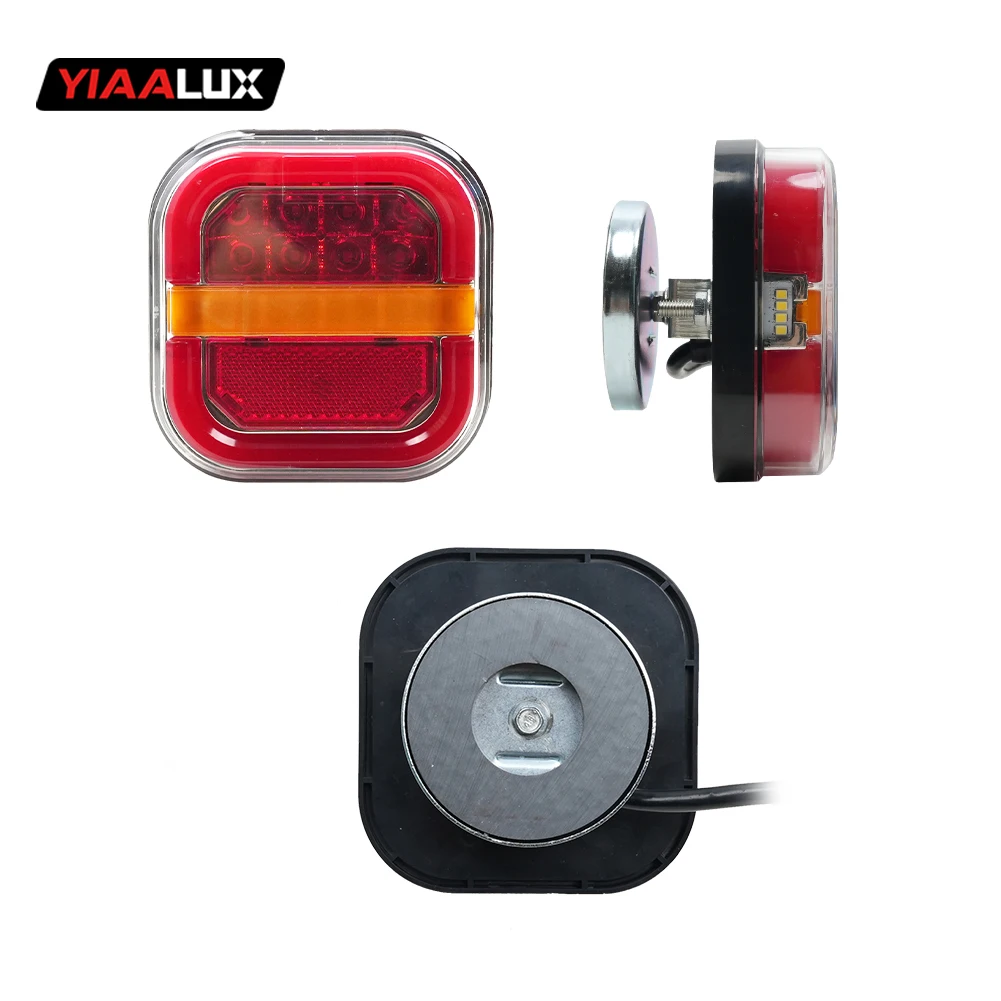 Square Rechargeable Truck Trailer Tail Lights Kit With Plug US 12V 24V Magnetic Mounting Rear Stop Signal Lamp for Truck Van manufacture