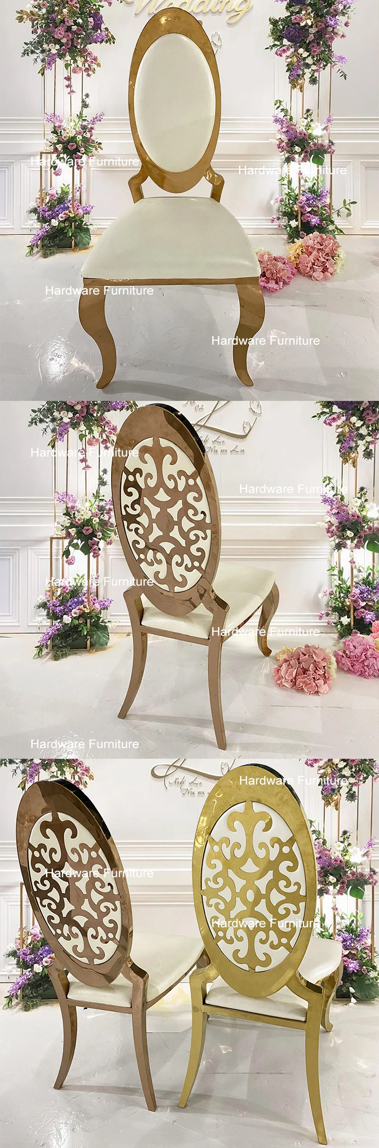 Commercial Hotel Furniture Metal Frame Oval Back Fancy Wedding Throne