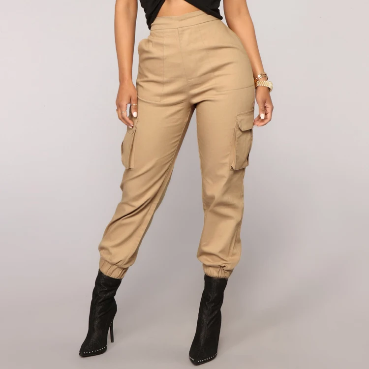 Ladies Casual Stretch Elastic Bottom Cargo Pants Spring Autumn Colorful
