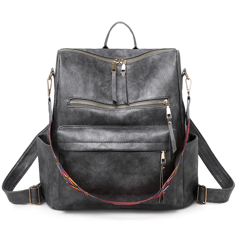 Womens Plaid Leather Casual Daily Travel Backpack