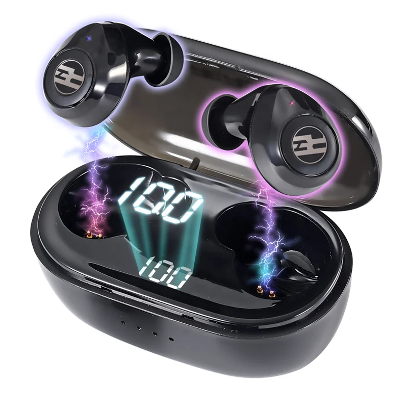 

2021 New Model TWS Reroka Revolution Portable LED Touch Control Earbuds Blue 5.1 Ear Buds with Led