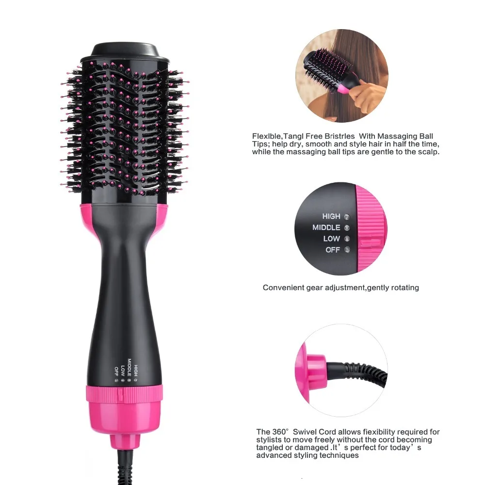 Hair Blow Dryer Hot Air Brush Electric Professional 4 in1 Negative Ions Hair Salon Volumizer Straightener Curler Styler Comb