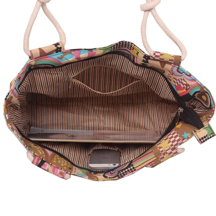 Multi-Color Striped Canvas Handbag