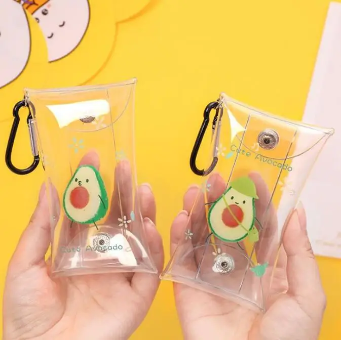 Cute Fruit Transparent Waterproof  Pencil Bags Coin Purse Wallet Pocket Bag Keychain Earphone Bag