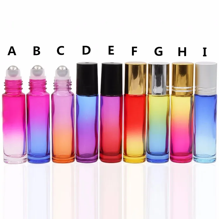 5ml 10ml Rainbow Color Glass Perfume Roll On Ball Bottle With Metal ...