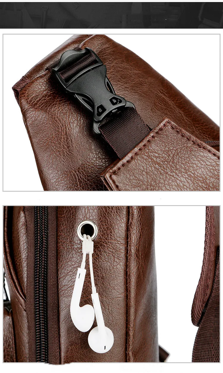 USB Charging Crossbody Anti-theft Chest Bag PU Leather Short Trip Messengers Bag Men Shoulder Bags M1091