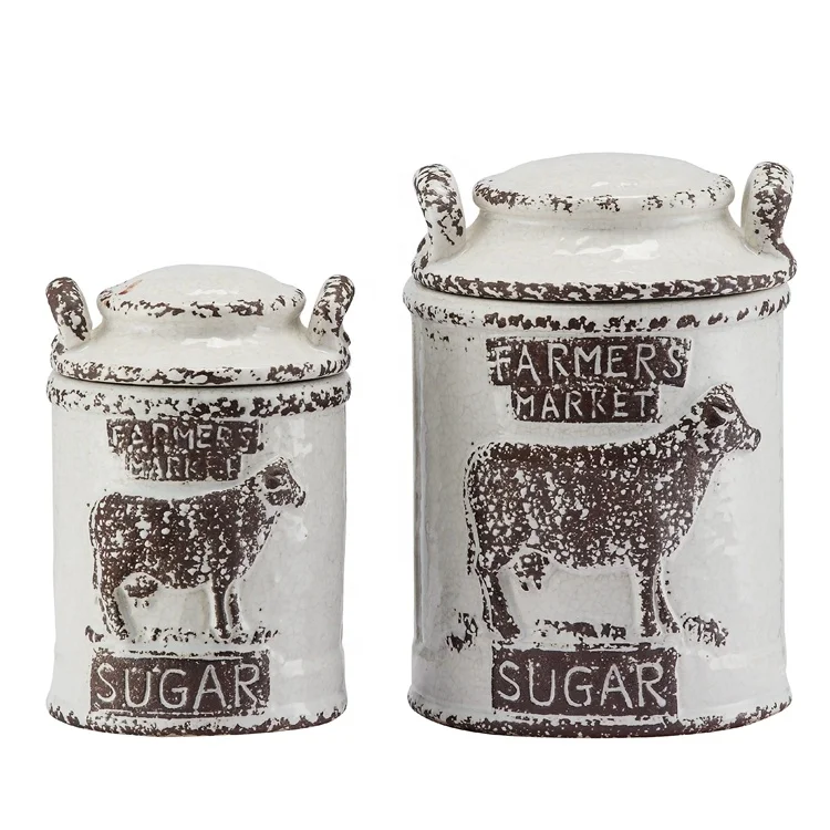 Home Decorative Antique White Ceramic Tea Sugar Coffee Jar Set With Lid