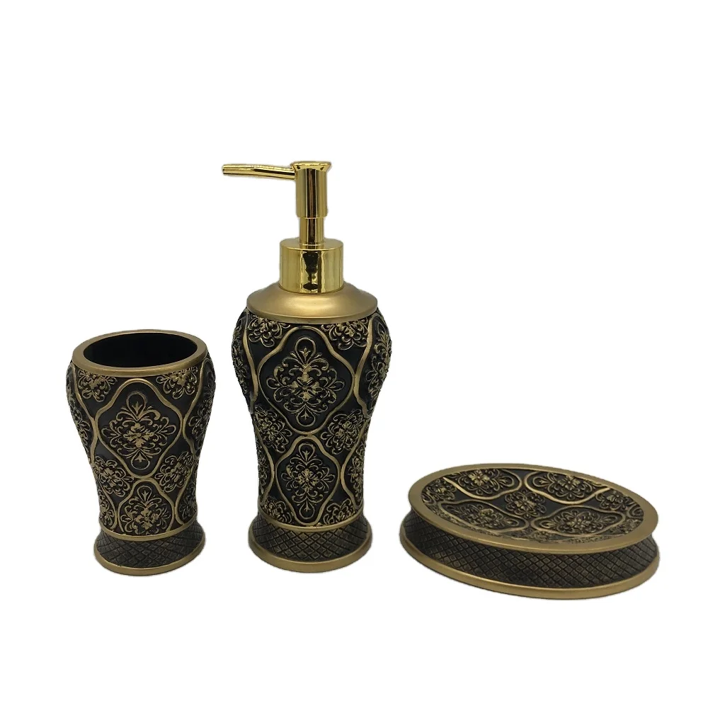 Antique Gold Luxury UAE Style Resin Household Bathroom Set