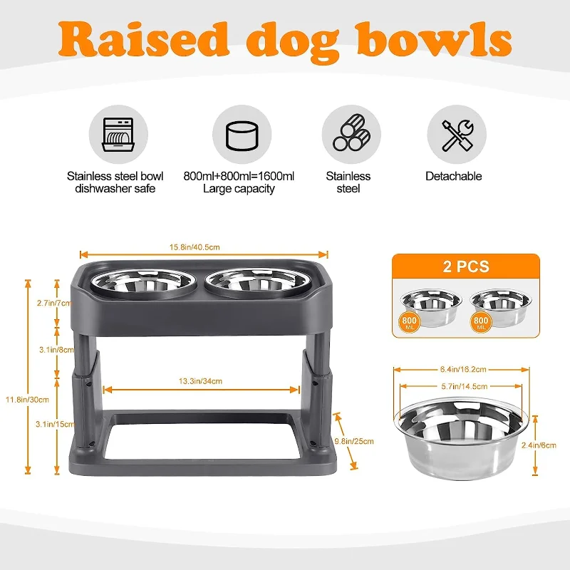 Elevated Dog Feeder Height Adjustable Pet Bowl Nonslip Slow Feeder 3
