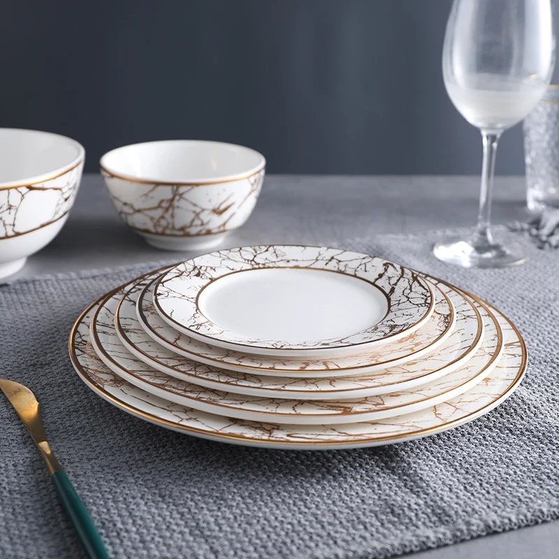 Luxury Dining Plates Ceramic Dinnerware Set Marbling Plates And Bowls ...