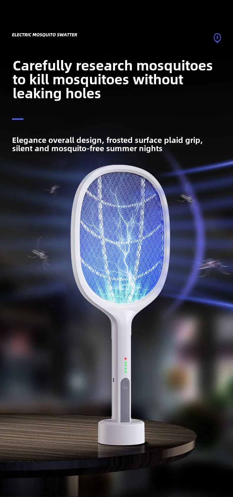 Three-in-One Household Electric Mosquito Killer Lamp Silent Swatter with Effective Physical Repellent Rechargeable