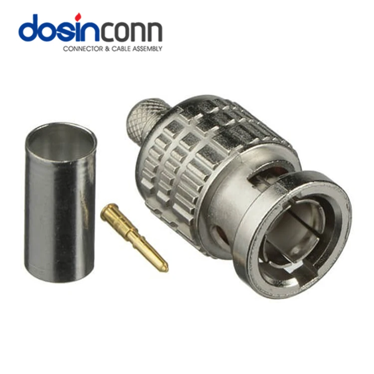 180 Degree 50ohm dual-in-line pin Male Solderless BNC Connector Crimp Solar Panel Cable Connector