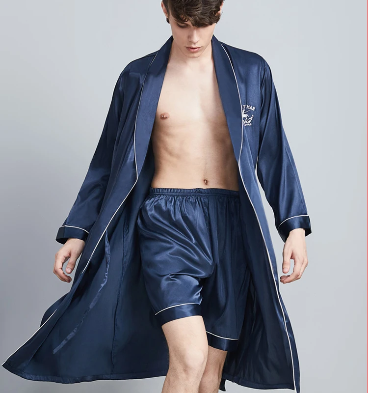 Mens Silk Nightgown And Pants Twopiece Suit For Summer Thin Short