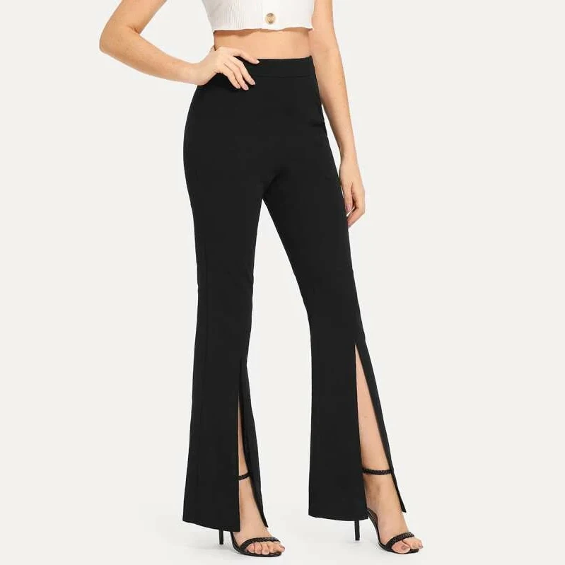 Pantalón acampanado con abertura negro Talla S