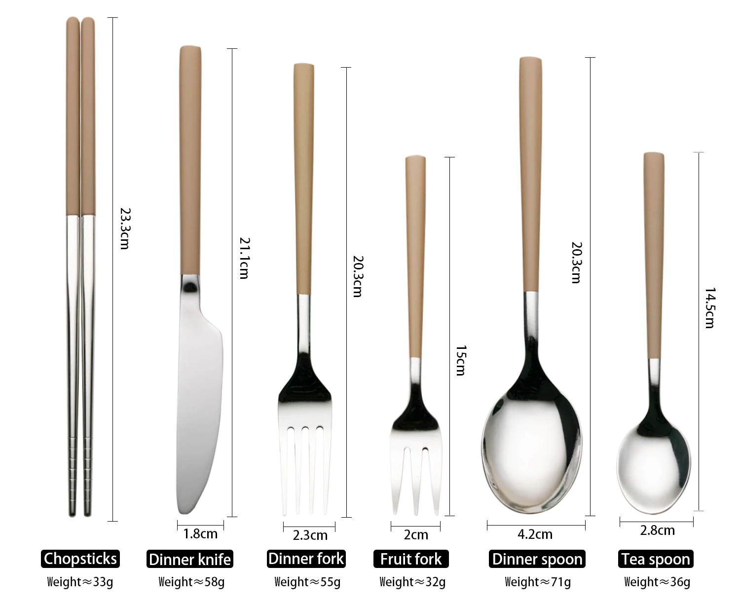 Spoon Fork Knife Chopsticks Silvery With Brown Handle Nordic Style