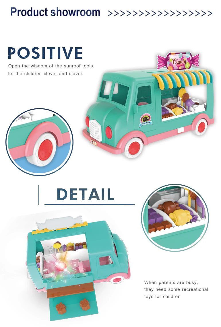Children mini supermarket kitchen play set plastic dessert food toys, kids food truck toy with music and light