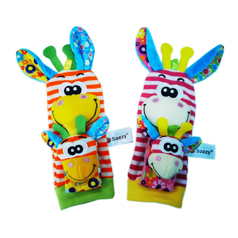 4 Pack cute animal soft baby socks toys wrist baby ball socks toy wrist rattle toy socks