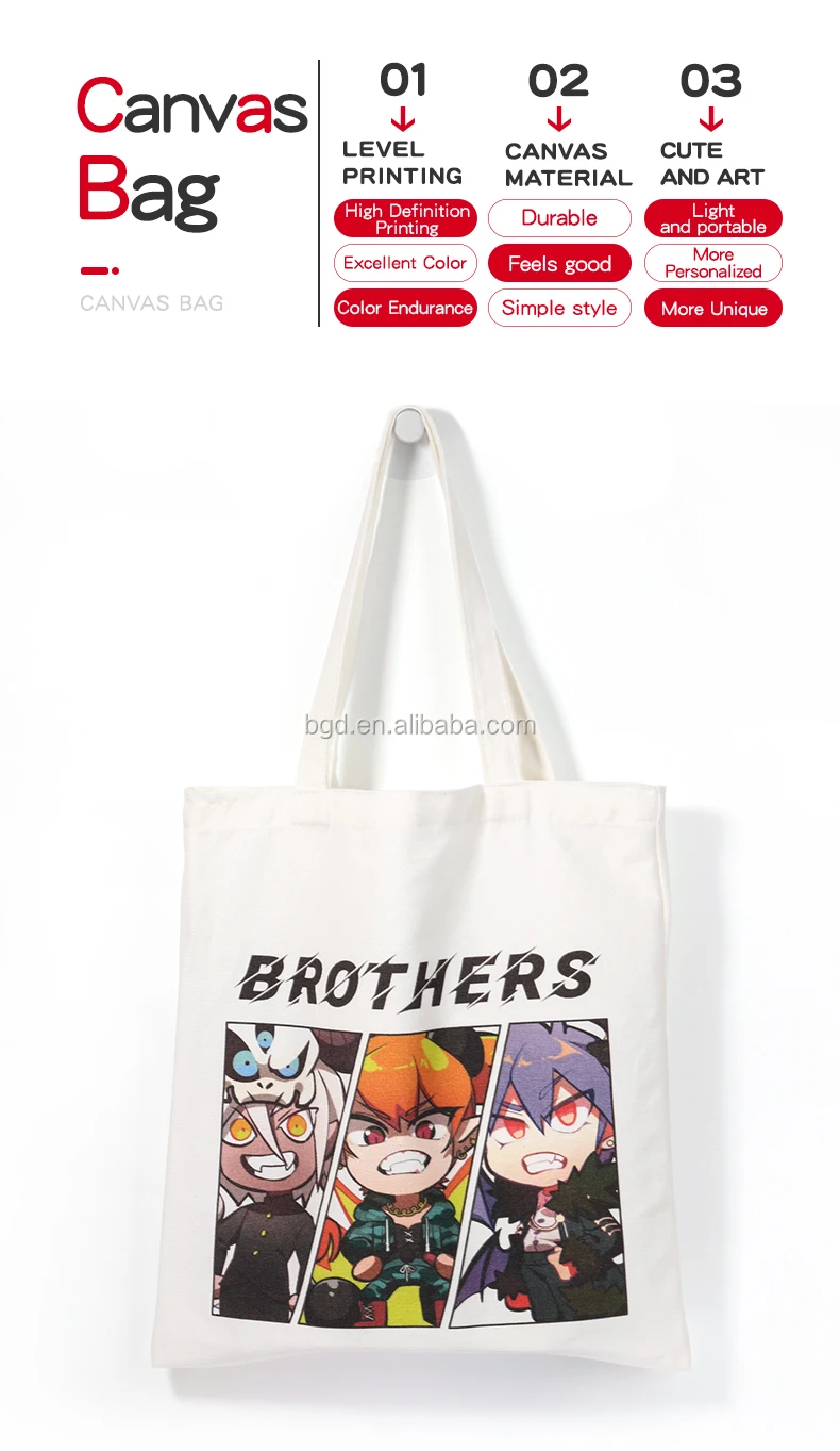 Cartoon Anime Design Tote Bag, Contrast Binding Canvas Handbag