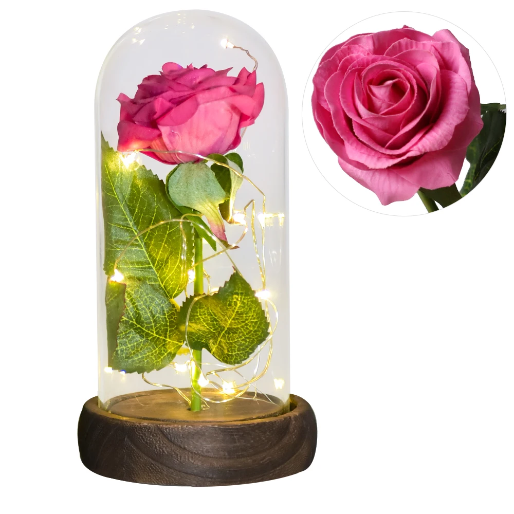 cumpleaños lámpara de madera con base de madera aniversario Navidad decoración para el día de San Valentín día de la madre aniversario boda regalo Zoomarlous LED Rosa eterna en cristal 