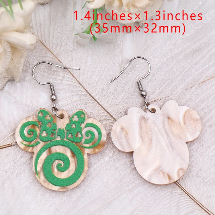 ERS850ER1832 New arrival Drop mouse head clover marble black St.Patrick's Day TRENDY Acrylic earrings Jewelry for women factory