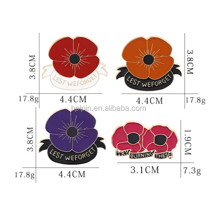 Wholesale Custom Bulk Remembrance Day Poppy Pins Badge Poppy Lapel Pin
