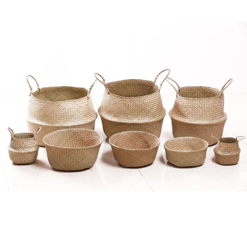 Paniers Osier High Quality Foldable Thai Pompom Seagrass Bell Basket Of