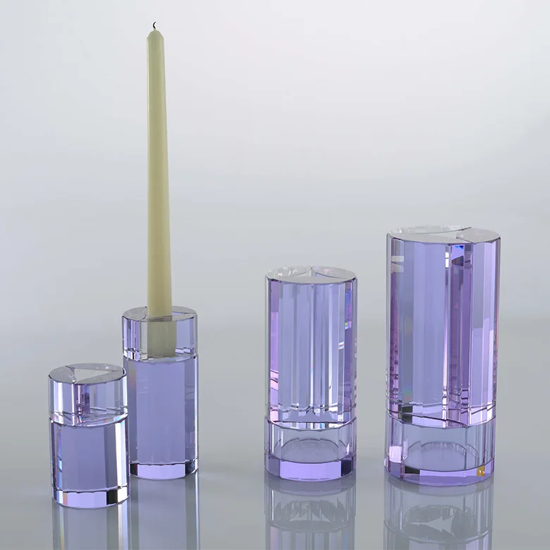 Wholesale Romantic transparent purple Crystal Candle Holder Candelabra for home party decoration