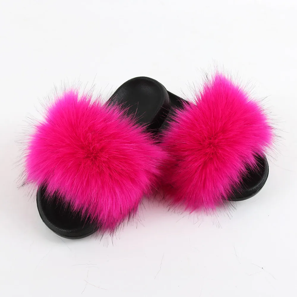 black fox fur sliders