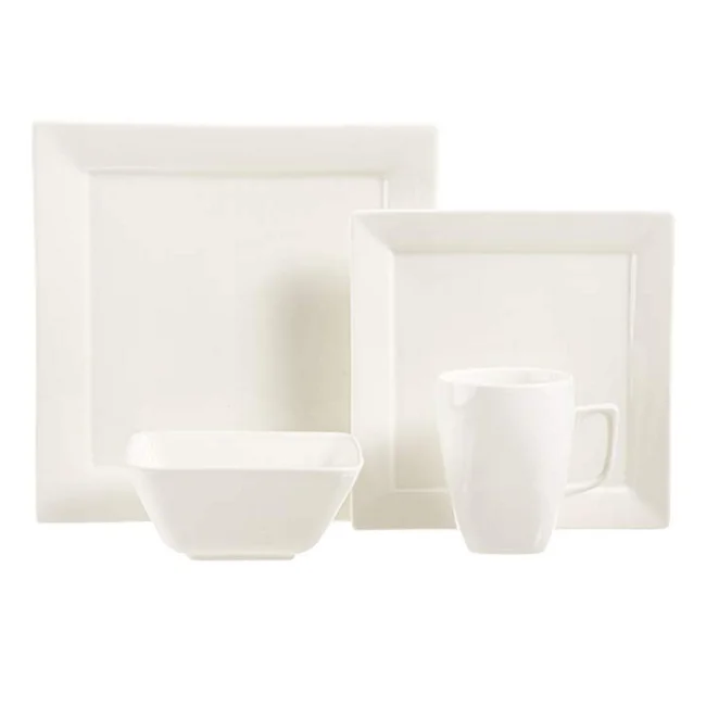 Ceramic Porcelain Formal Dinnerware Sets Service for 4, 16pcs Classic White Square Dinner Charger Plate Dessert Dish Bowl Mug supplier