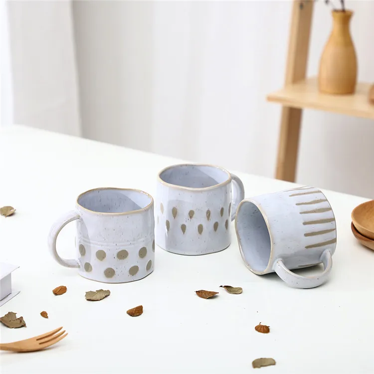 Wholesale exquisite ceramic mug stripe point relief hotel breakfast tea milk coffee porcelain mug with custom logo.jpg